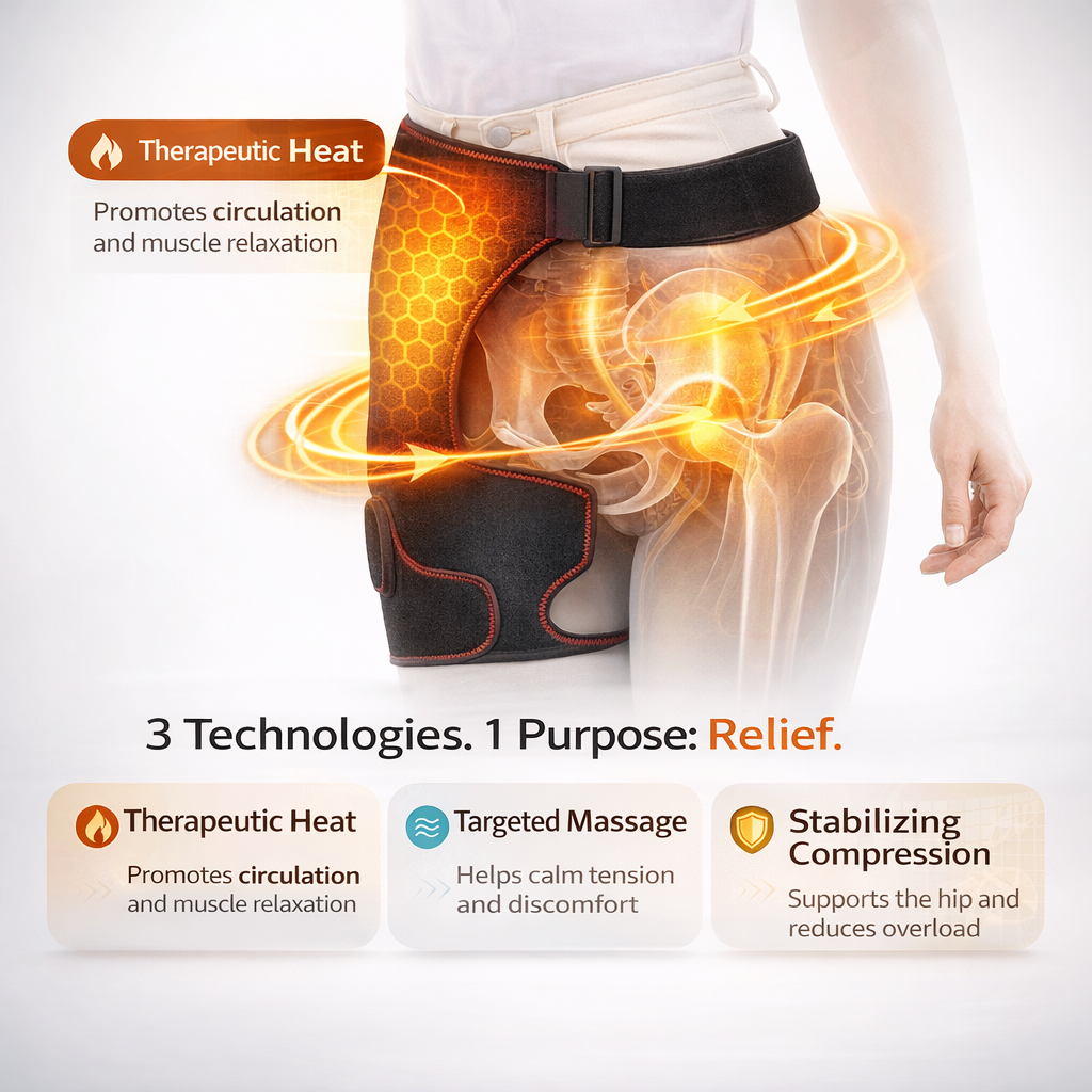 HipFix™ | 3-in-1 Therapy for Sciatica and Hip Pain: Heat, Massage, and Compression
